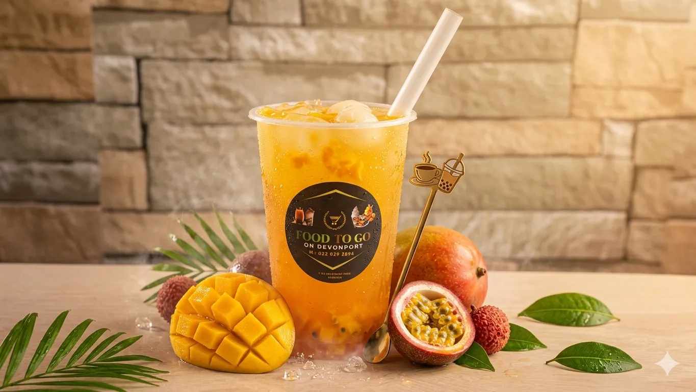 Passion fruit mango fizzy bubble tea — Food To Go Tauranga